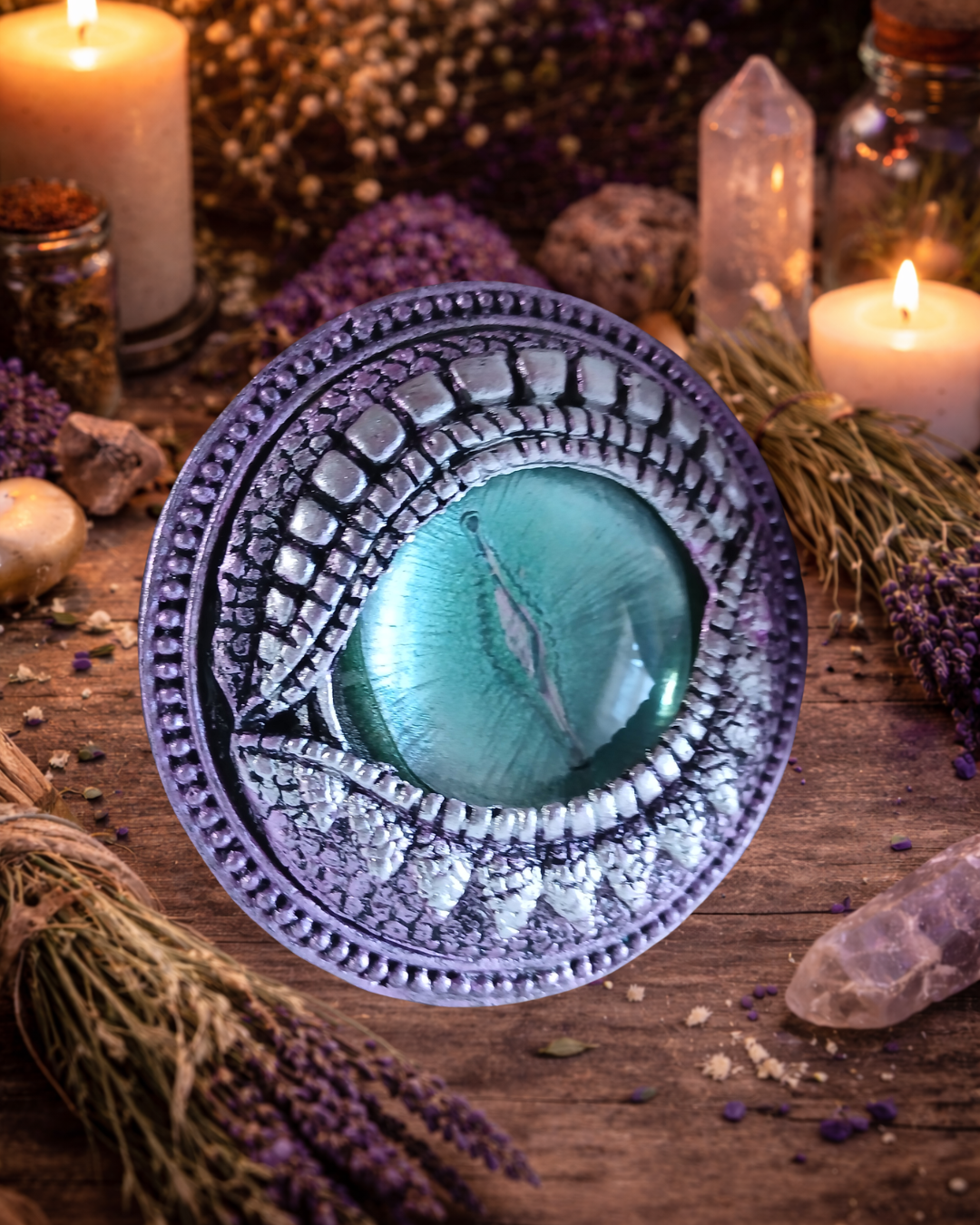 Purple Dragon Eye Storage Box & Lepidolite Crystal Chip Bracelet