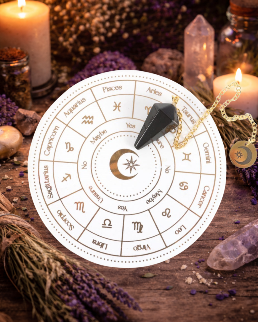 Astrology Wheel Divination Kit – Ceramic Dish & Crystal Pendant | Something Different