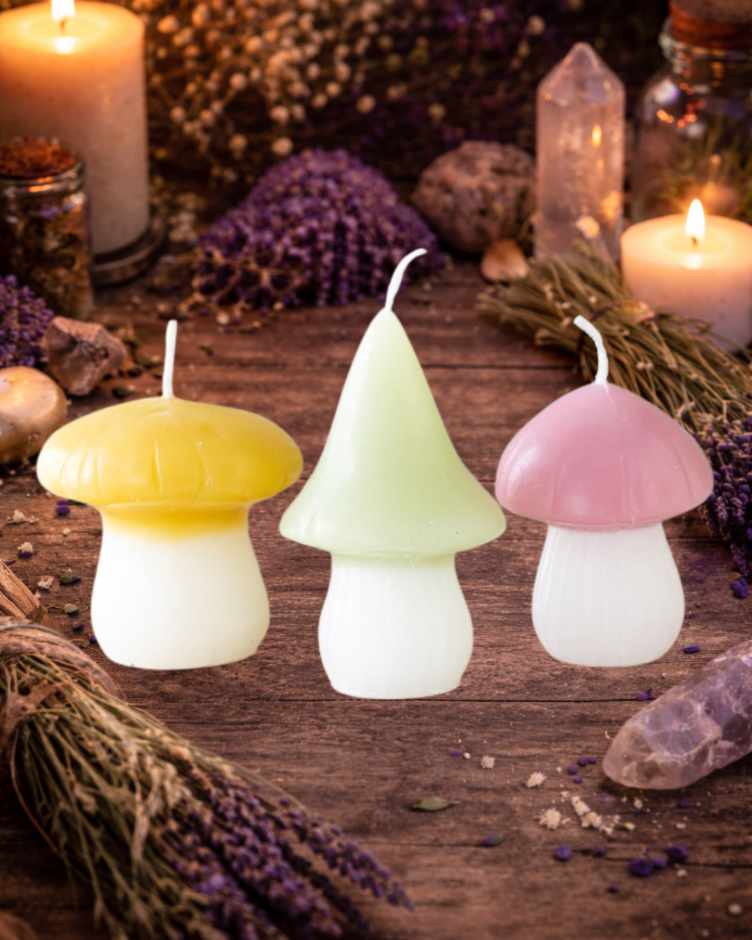Pastel Mushroom Candle Trio — Fairy Folklore Collection