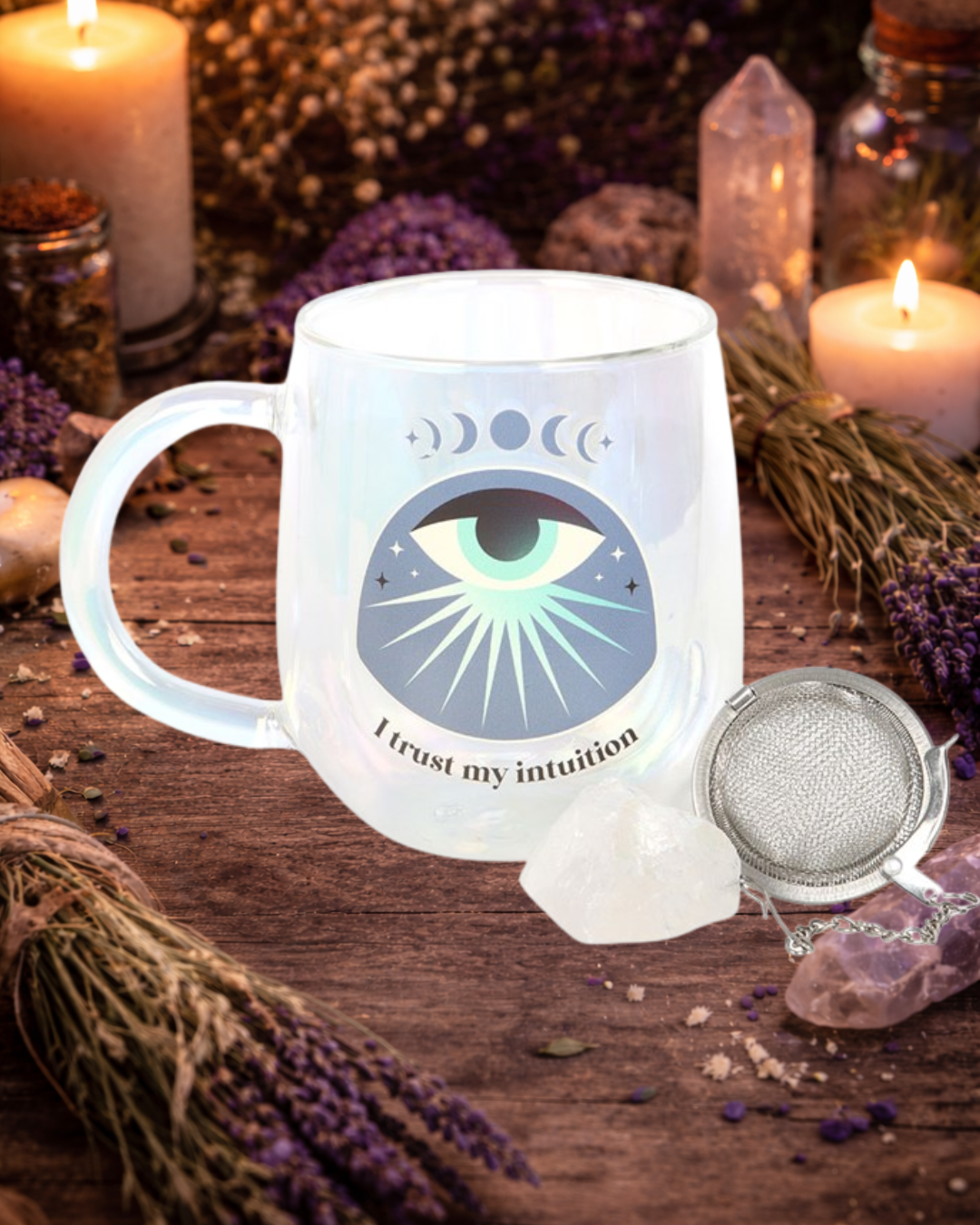 Mystical Eye Glass Mug & Aura Crystal Tea Infuser Set