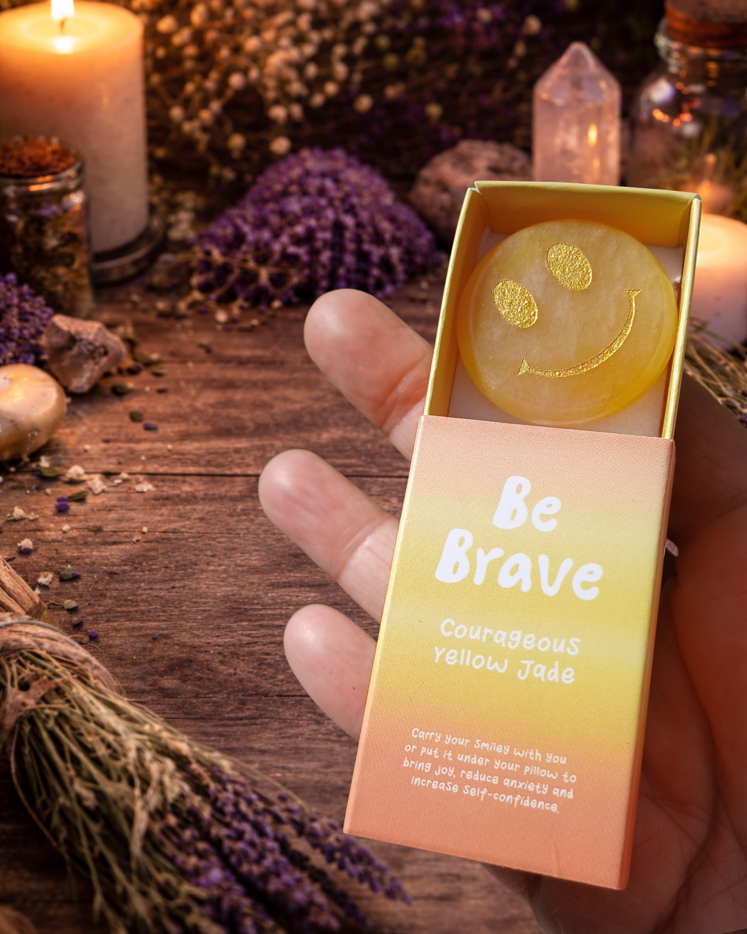 Be Brave – Yellow Jade Smiley Crystal