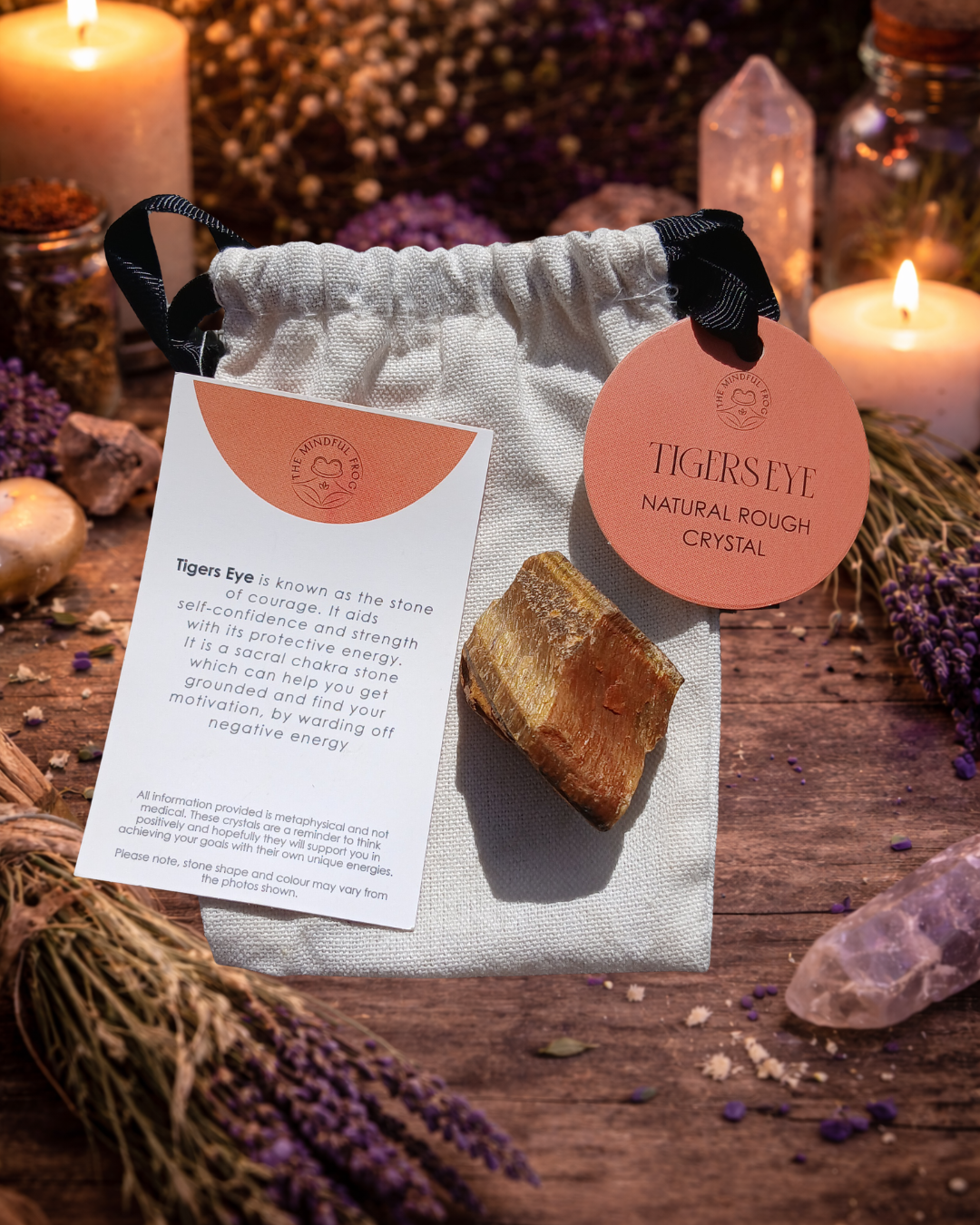 Tiger's Eye Natural Raw Crystal with Bag & Card