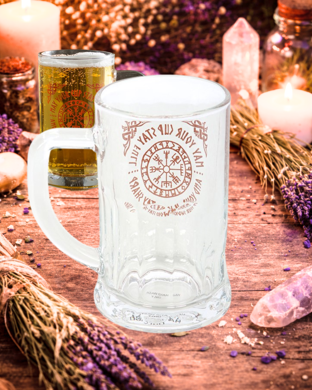 Viking Compass Glass Beer Tankard with Coaster