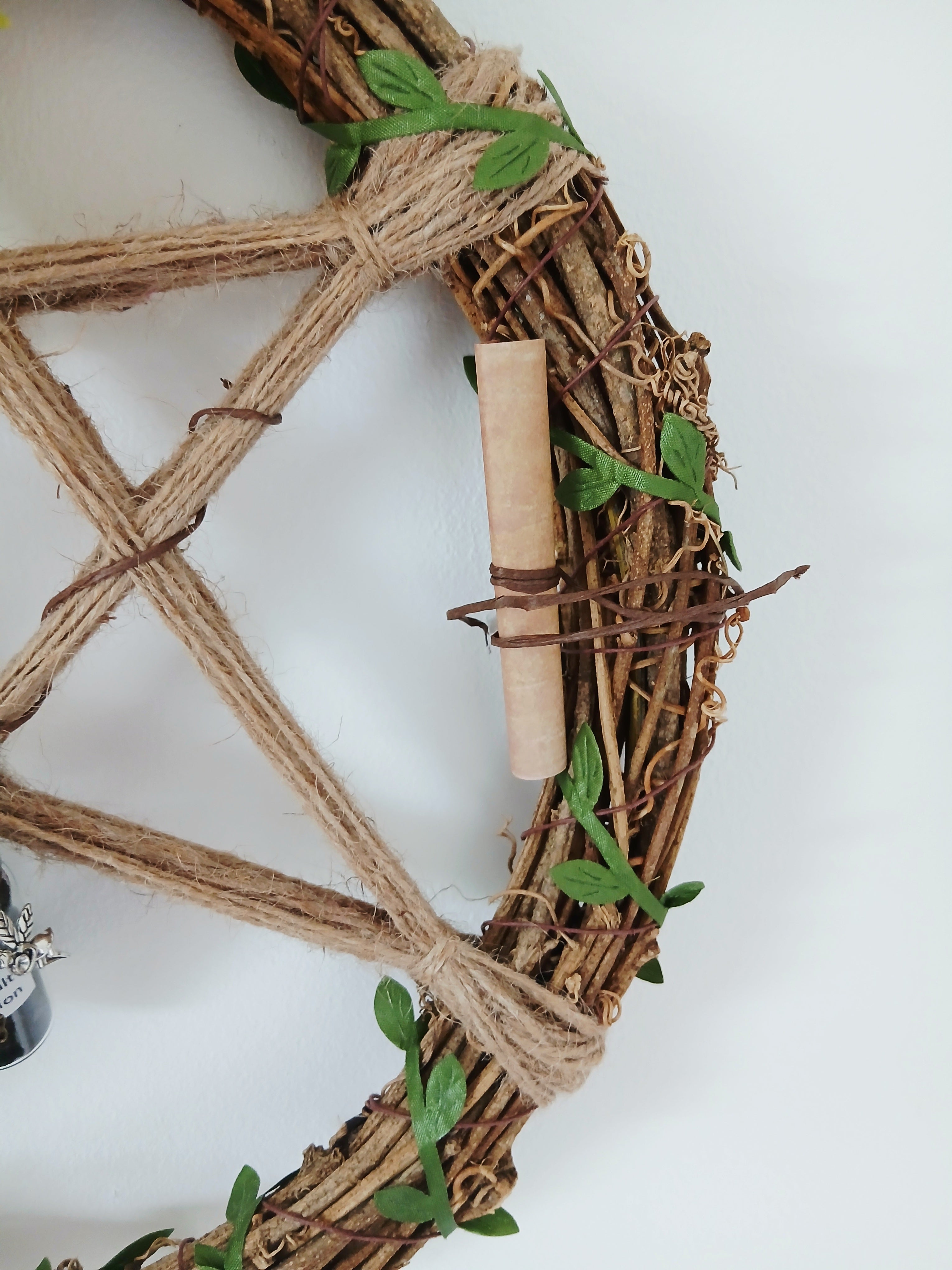 Sunflower Pentacle Protection Wreath 30cm with Black Salt & Labradorite Broomstick