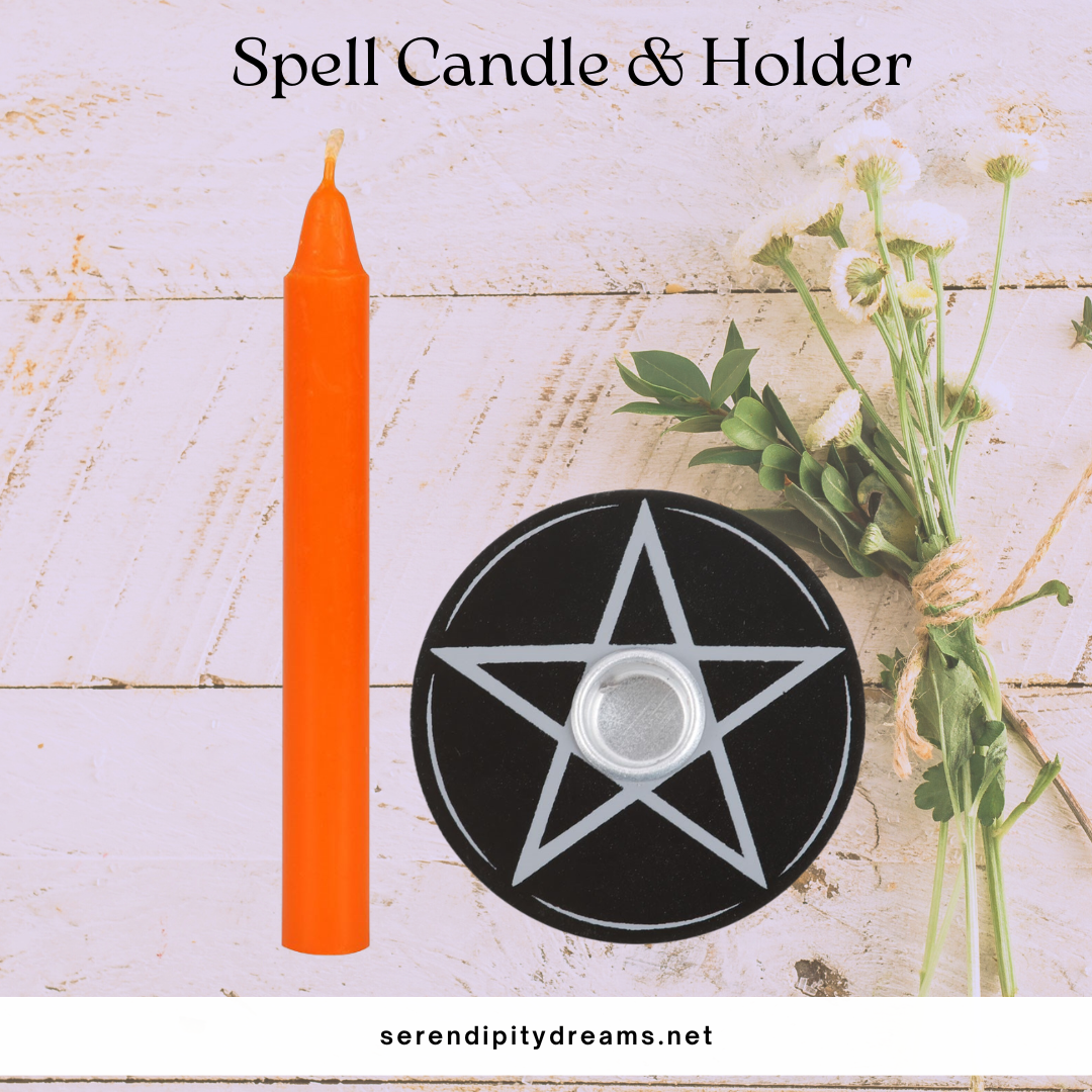 Pentagram Spell Candle Holder with Orange Spell Candle