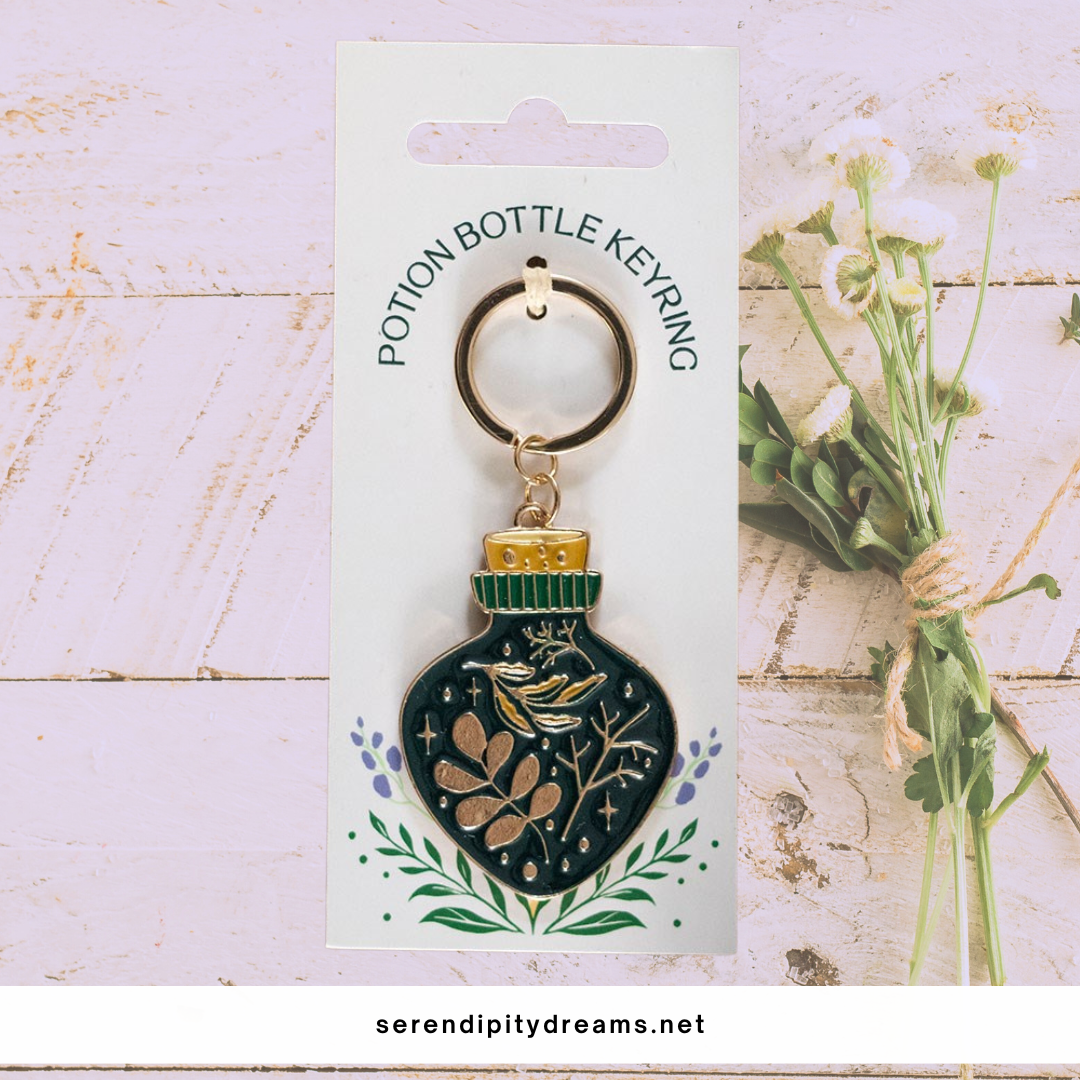 Green Witch Potion Bottle Keyring - Enamel & Gold-Tone