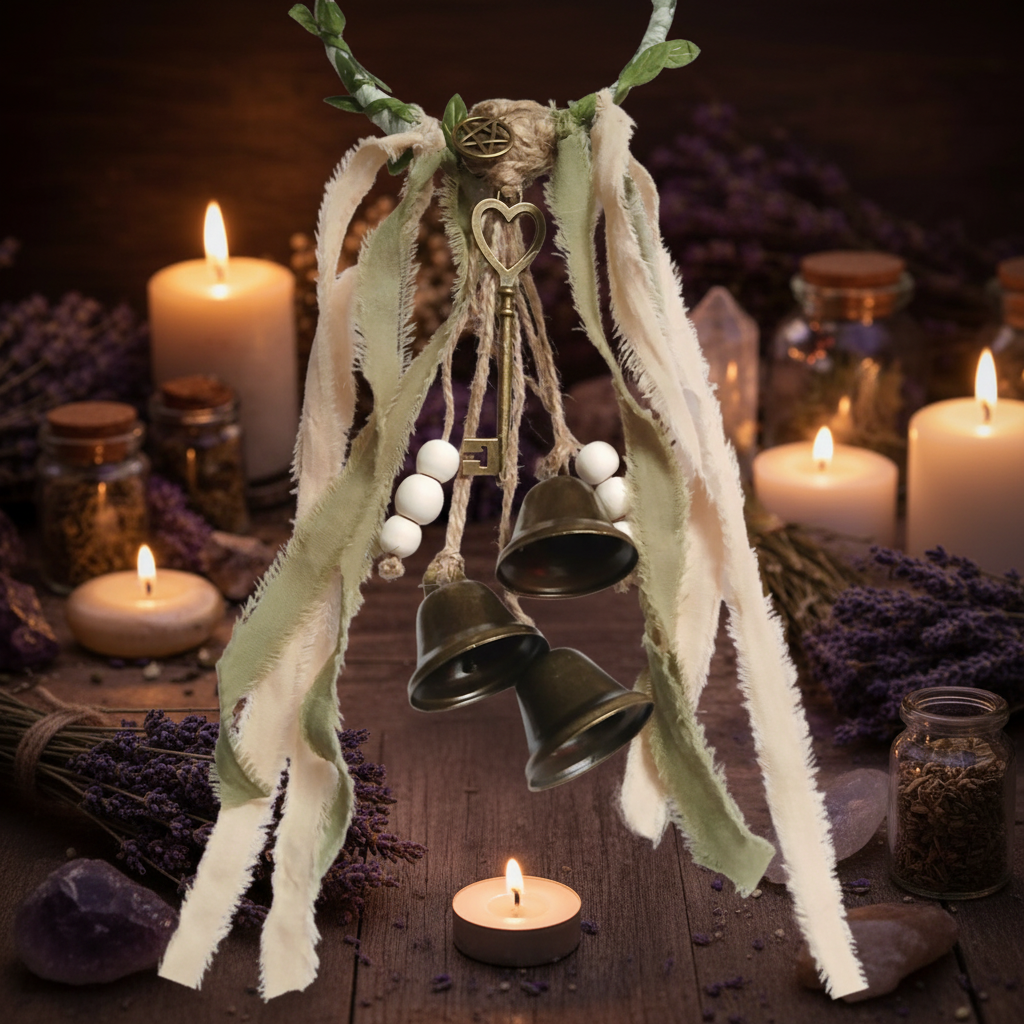 Witch's Bells Design 2 close-up detail on altar background