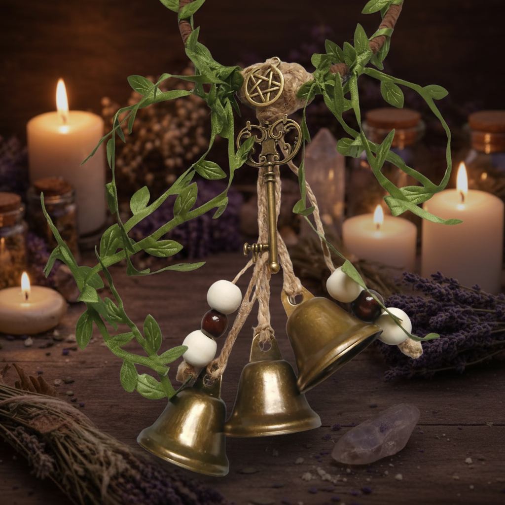 Witch's Bells close-up detail on altar background