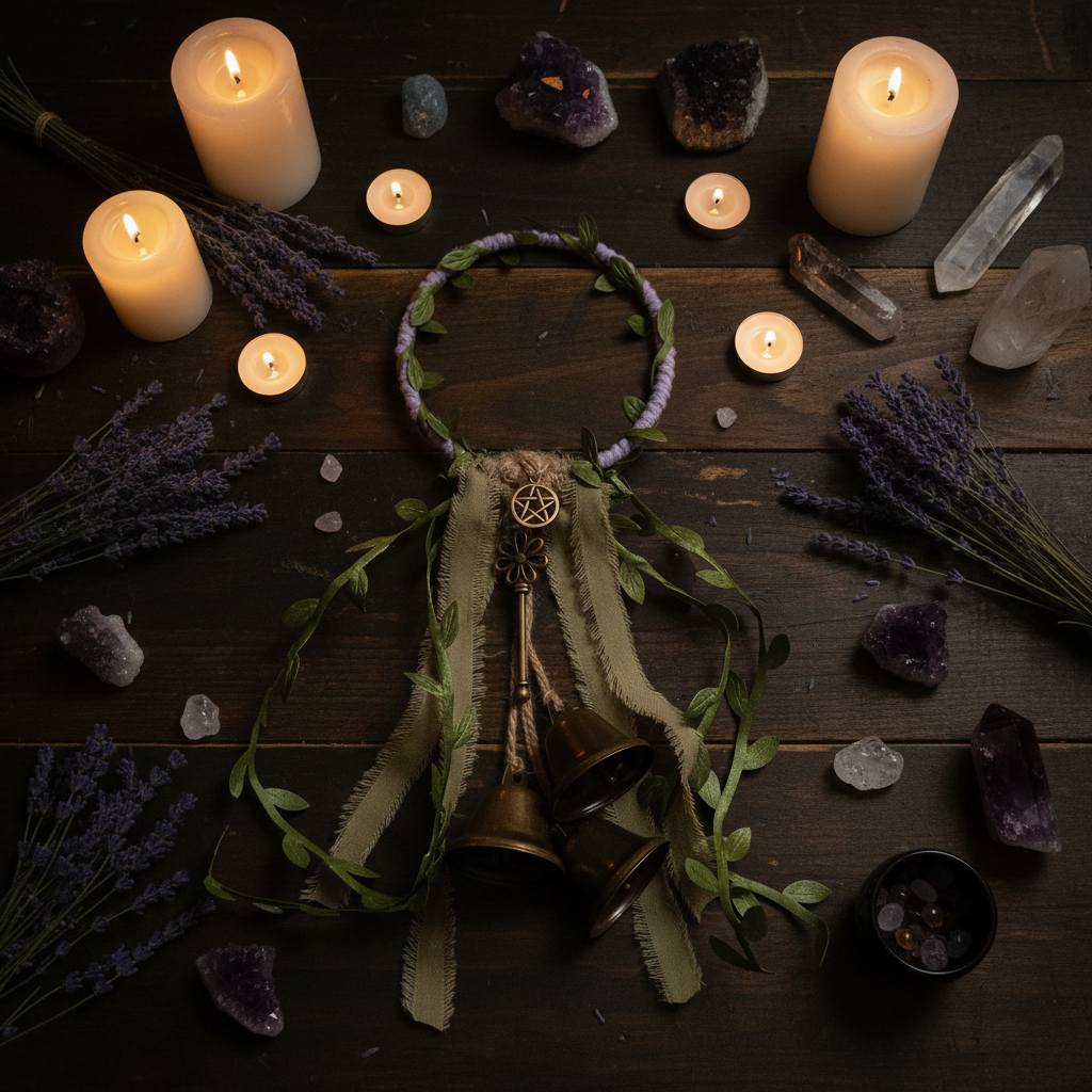 Witch's Bells laid flat on altar background
