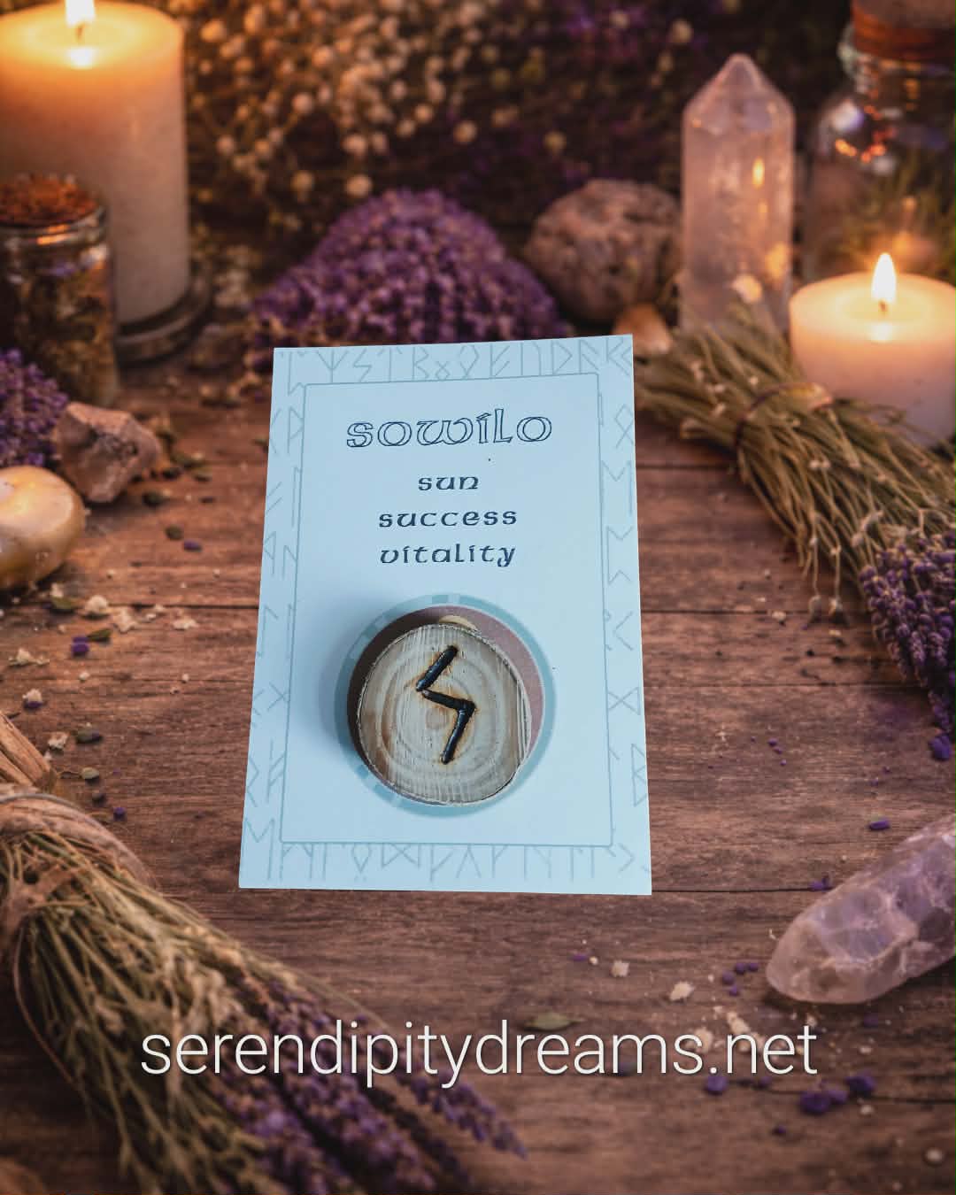 Sowilo Sun Rune of Success - Handmade Wooden Pocket Rune