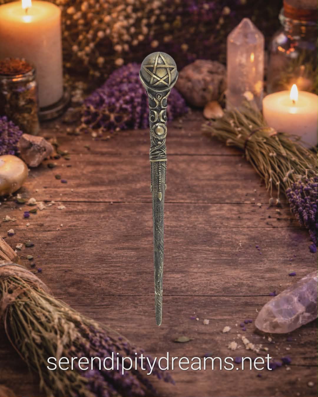 Bronze Pentagram Resin Wand - 24cm