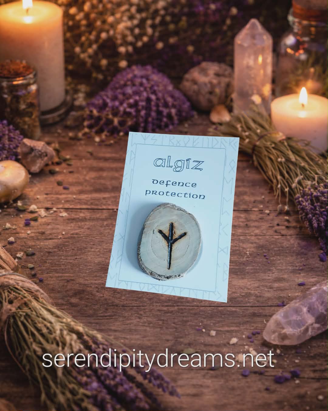 Algiz Rune of Protection - Handmade Wooden Pocket Rune
