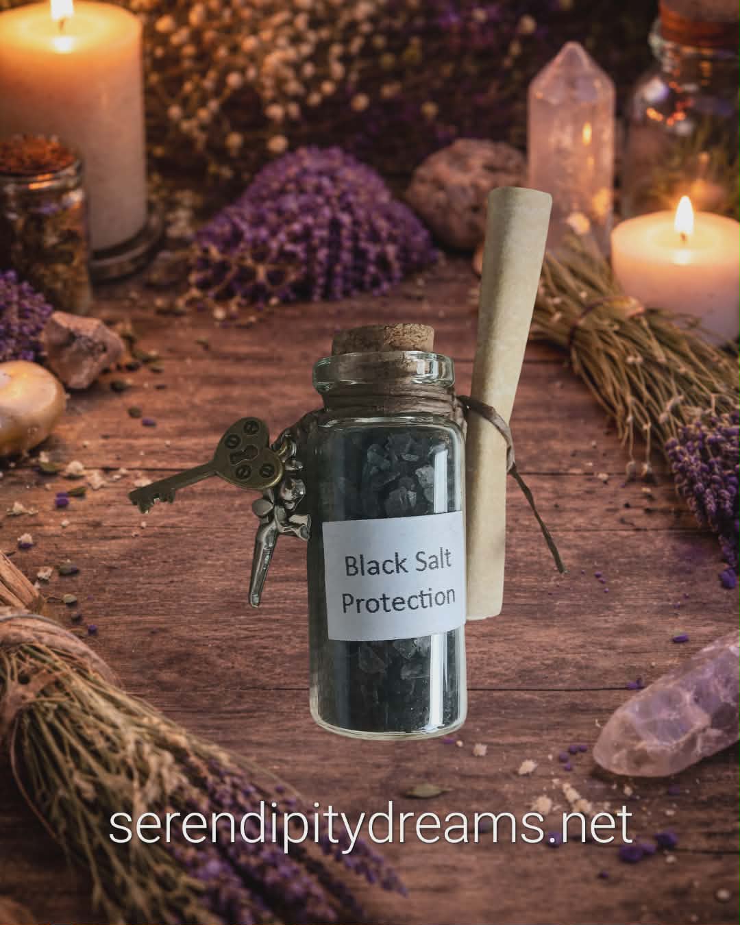 Handmade Black Salt Protection Spell Jar - Mini Glass Jar with Fire-Transformed Herbs